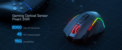 Redragon M612 PRO BT & 2.4RGB Gaming Mouse, 8000 DPI Wired/Wireless Optical Gamer Mice 11 Programmable Buttons & 6 Backlit Modes - Smarsty