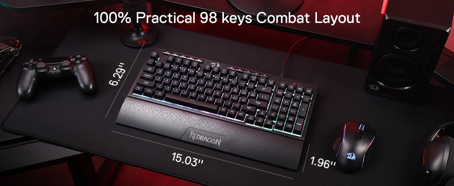 Redragon K515 Shiva RGB Membrane Gaming 98 Keys Mechanical Detachable Wrist Rest Smooth Linear Switch Keyboard
