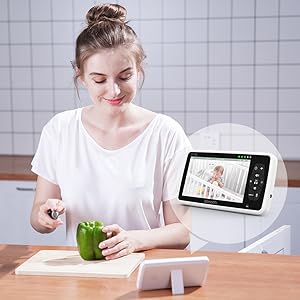 New 5 Inch Video Baby Monitor with Camera and Audio, 4X Zoom, 22Hrs Battery, 1000ft Range 2-Way  Temperature Sensor Lullaby
