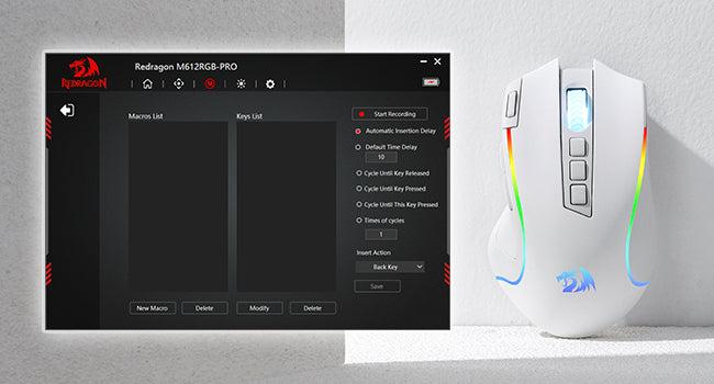 Redragon M612 PRO RGB 8000 DPI Wired/Wireless 9 Programmable Buttons 6 Backlit Modes Gaming Mouse, White