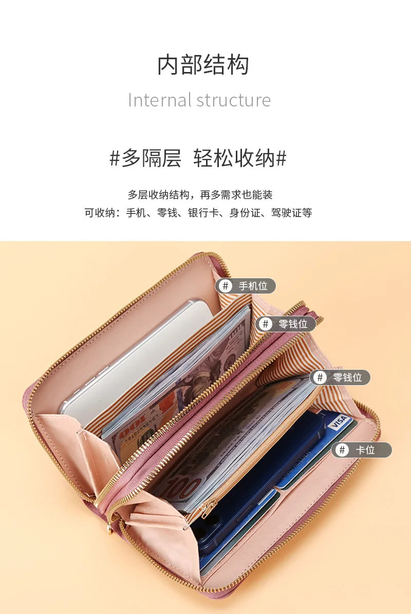 Long Women's Wallet Female Purses Tassel Coin Purse Card Holder Wallets Double Zipper Pu Leather Clutch Luxury Money Phone Bag - Smarsty