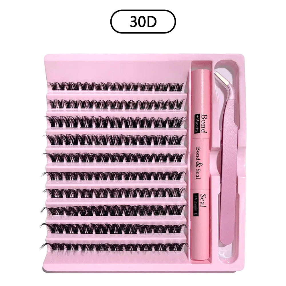 3D Cluster Lashes Kit with Glue and Curler - Smarsty