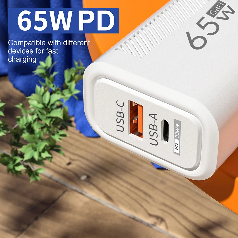 GaN USB C Charger 65W FastCharge EuropeanUnion US Plug - Smarsty