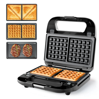3 in 1 Sandwich Maker & Waffle Maker, 750W Panini Press with Removable Non-Stick Plate Easy to Clean, Grilled Cheese Maker