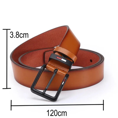 Mens PU Leather Belt with Square Alloy Buckle Durable Fashion Waistbelt - Smarsty