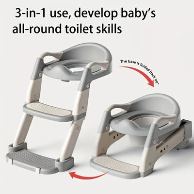 3-in-1 Portable Youngsters's Potty Training Toilet Seat - Adjustable, Foldable Step Stool With Safety Harness, Mixed Color