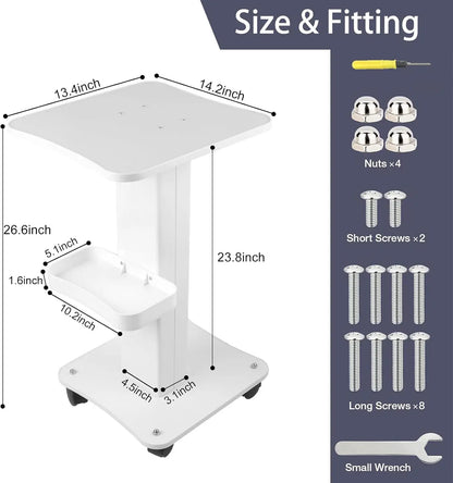 Beauty Salon Trolley Cart with Wheels, 3 Tier Beauty Rolling Cart, Rotate Adjustable Tattoo Table Salon Spa Rolling Trolly