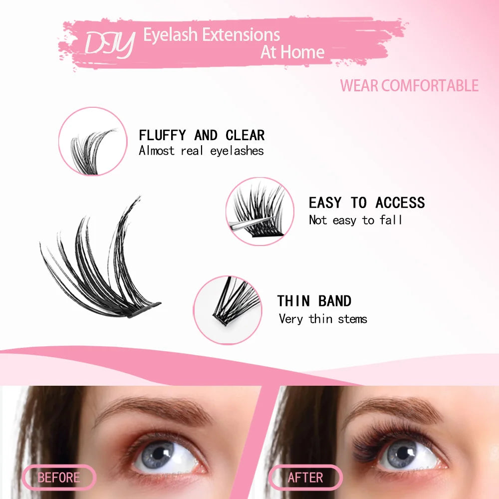 3D Cluster Lashes Kit with Glue and Curler - Smarsty