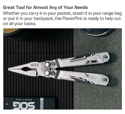 SOG PowerPint 18-in-1 Tactical Multi-Tool with Folding Pliers & Knife - Compact EDC Gear for Outdoor Camping, Survival & Hiking