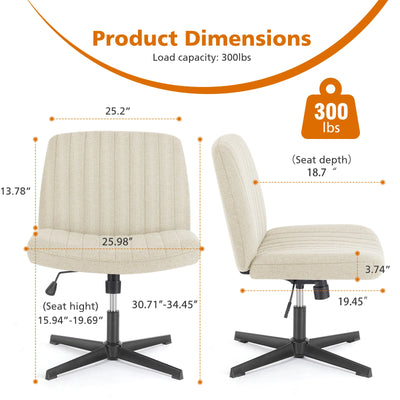 Cross Legged Office Living Room Rocking Gaming Chair Armless Wide Desk Adjustable Swivel Fabric Task Vanity Home Office
