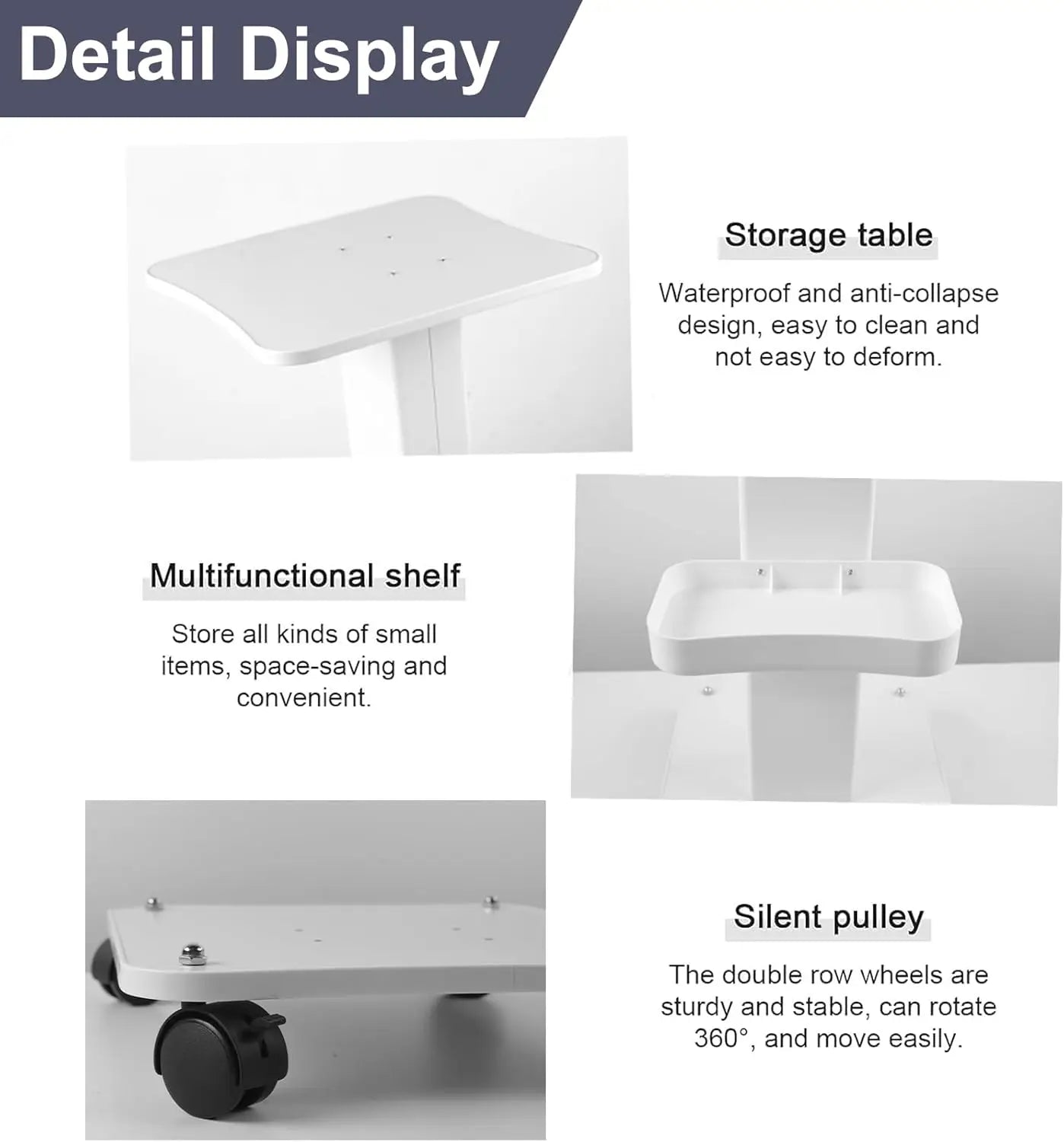 Beauty Salon Trolley Cart with Wheels, 3 Tier Beauty Rolling Cart, Rotate Adjustable Tattoo Table Salon Spa Rolling Trolly