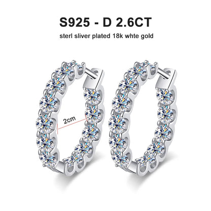 Moissanite Hoop Earrings 2.6Ct D Color Sterling Silver - Smarsty