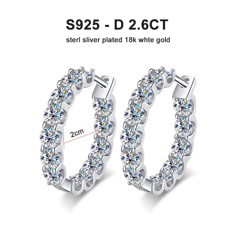 Moissanite Hoop Earrings 2.6Ct D Color Sterling Silver - Smarsty