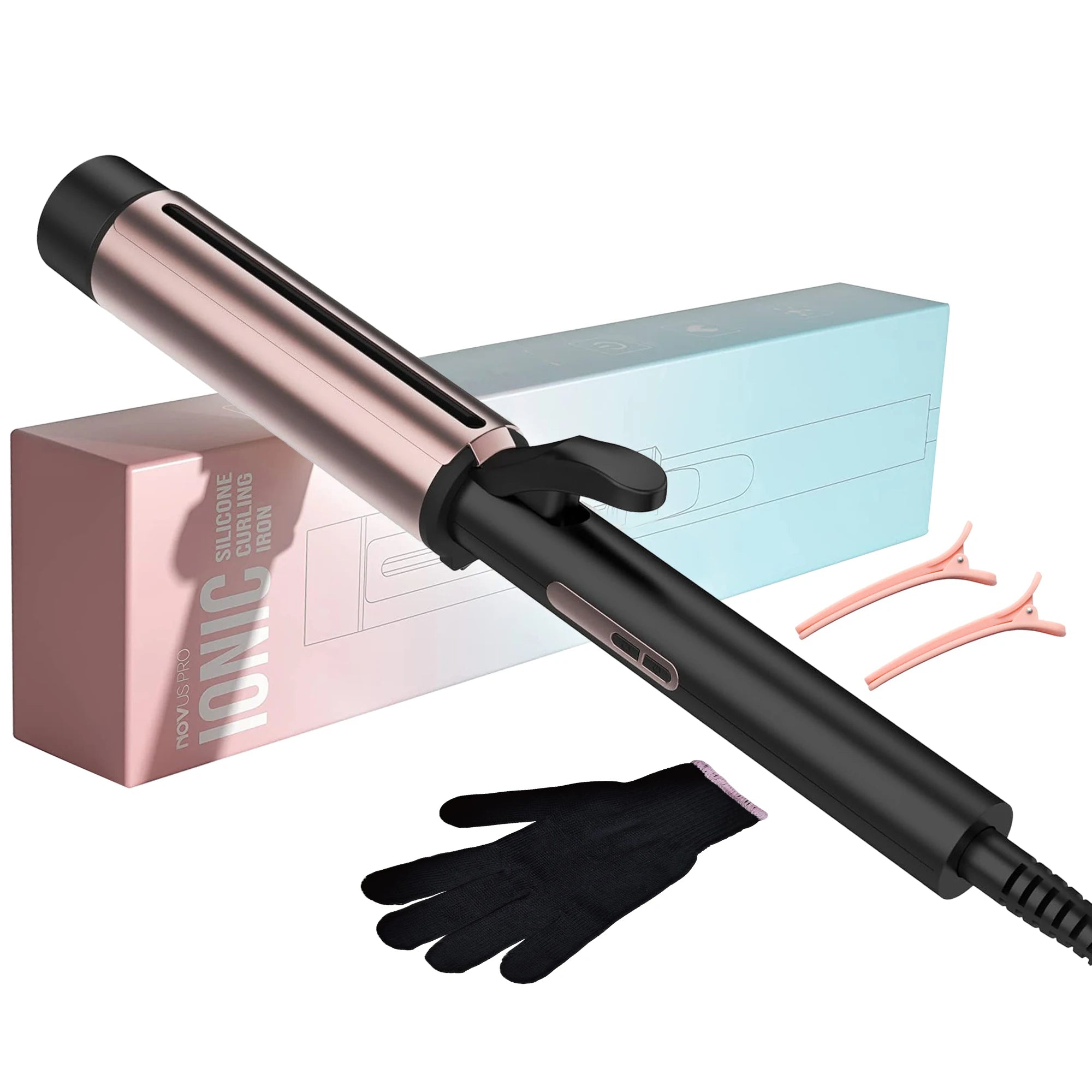 1.5 Inch Extra Large Curling Wand for Long Hair - Ceramic Tourmaline Barrel with 40000000 Negative Ions, 2 Clips - Smarsty