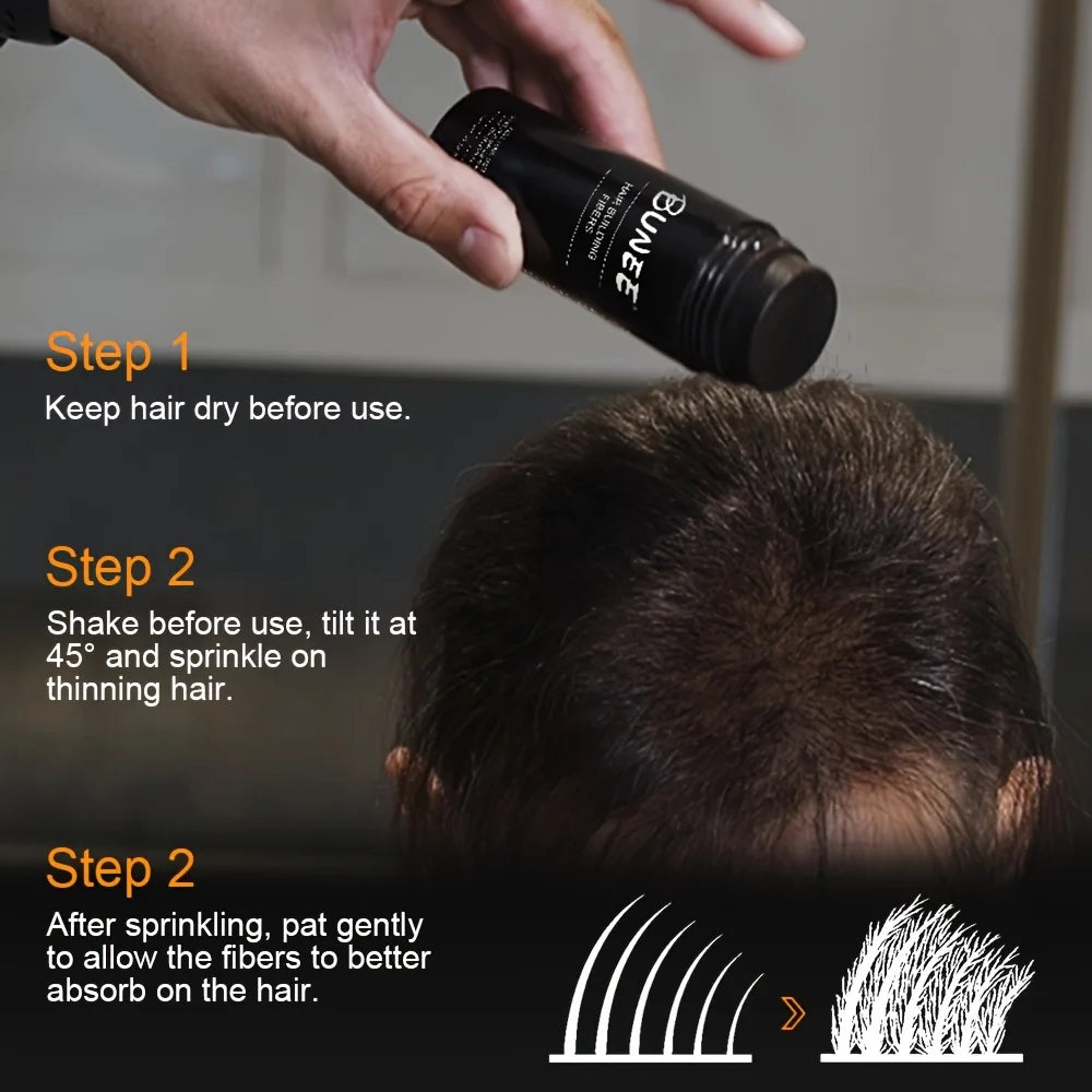 BUNEE Hair Fiber 27.5g: Men's natural hair-thickening fibers for balding areas, fills part lines, includes 27.5g fiber powder. - Smarsty