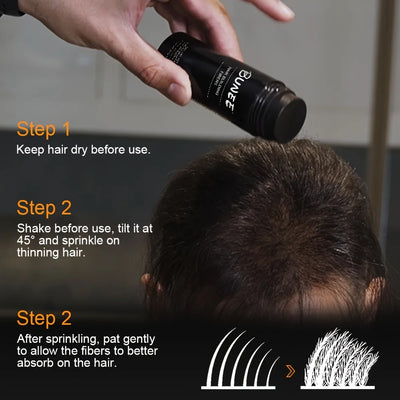 BUNEE Hair Fiber 27.5g: Men's natural hair-thickening fibers for balding areas, fills part lines, includes 27.5g fiber powder. - Smarsty