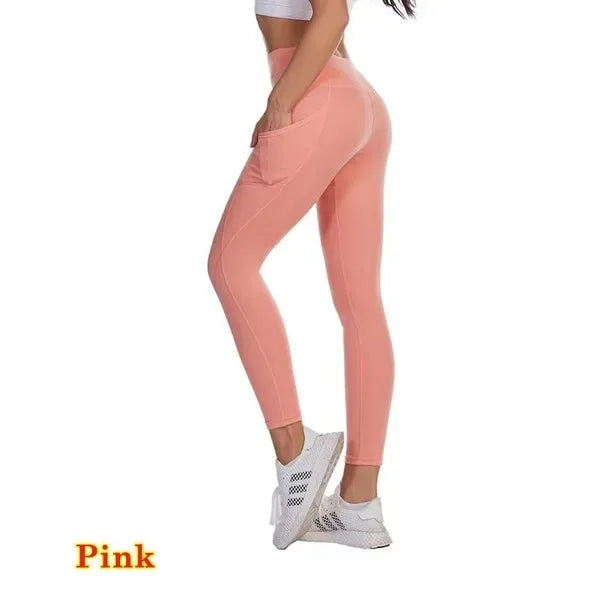 High Waist Elastic Workout Women Yoga Leggings Tummy Control Ruched Booty With Pocket Pants Seamless Gym Compression Tights - Smarsty