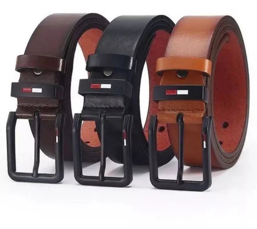 Mens PU Leather Belt with Square Alloy Buckle Durable Fashion Waistbelt - Smarsty