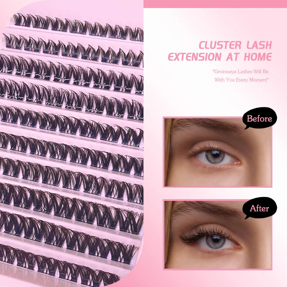 3D Cluster Lashes Kit with Glue and Curler - Smarsty