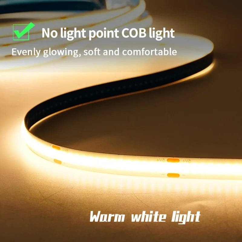LED COB Light Strip Touch Dimmer Flexible Diode Tape 5V USB Linear Indoor Lighting Lamp Room DIY TV Mirror Backlight Wall Decor - Smarsty