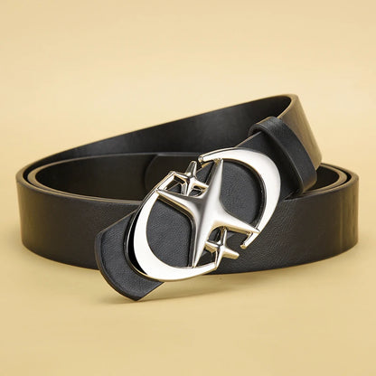 Unisex PU Leather Belt with Punk Star Buckle Vintage Design - Smarsty