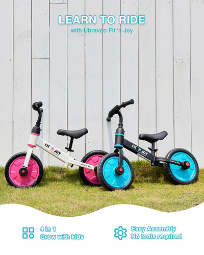 UBRAVOO Fit 'n Joy Beginner Toddler Training Bicycle for Boys Girls 2-4, 4-in-1 Kids Balance Bike with Pedals & Training Wheels - Smarsty