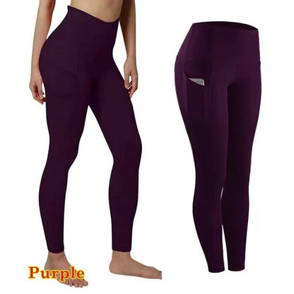 High Waist Elastic Workout Women Yoga Leggings Tummy Control Ruched Booty With Pocket Pants Seamless Gym Compression Tights - Smarsty