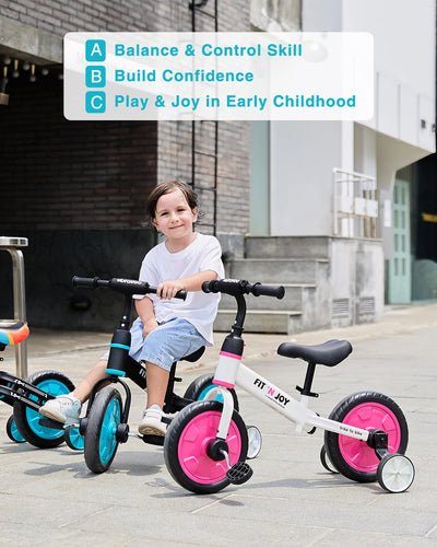 UBRAVOO Fit 'n Joy Beginner Toddler Training Bicycle for Boys Girls 2-4, 4-in-1 Kids Balance Bike with Pedals & Training Wheels - Smarsty
