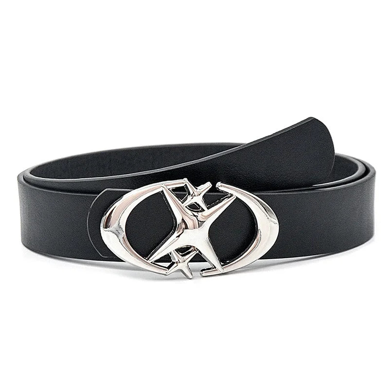 Unisex PU Leather Belt with Punk Star Buckle Vintage Design - Smarsty