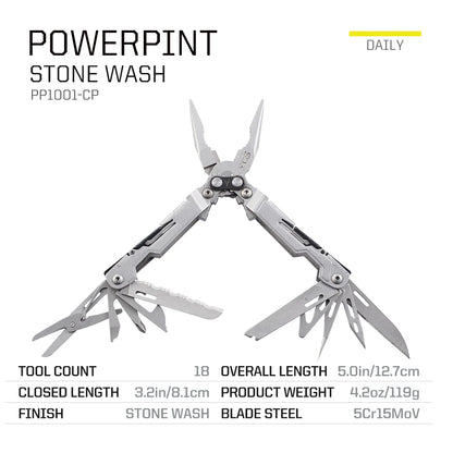 SOG PowerPint 18-in-1 Tactical Multi-Tool with Folding Pliers & Knife - Compact EDC Gear for Outdoor Camping, Survival & Hiking