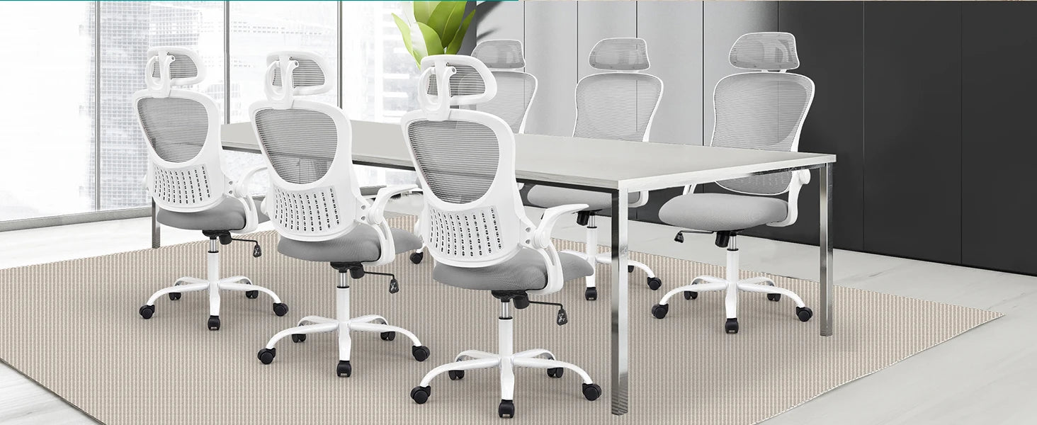 Mesh Ergonomic Office Computer Desk Chair Flip-up Arms Adjustable Headrests Comfortable Lumbar Support For Home Office - Smarsty