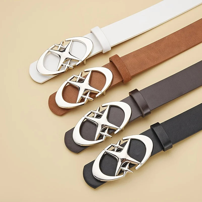 Unisex PU Leather Belt with Punk Star Buckle Vintage Design - Smarsty