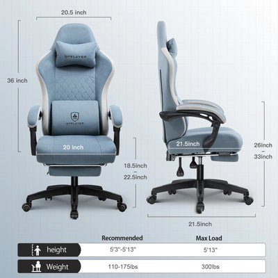Gaming Chair with Pocket Spring Cushion, Linkage Armrests & Footrest, Ergonomic Office Chair with Lumbar Support - Smarsty