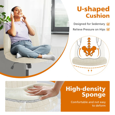 Cross Legged Office Living Room Rocking Gaming Chair Armless Wide Desk Adjustable Swivel Fabric Task Vanity Home Office