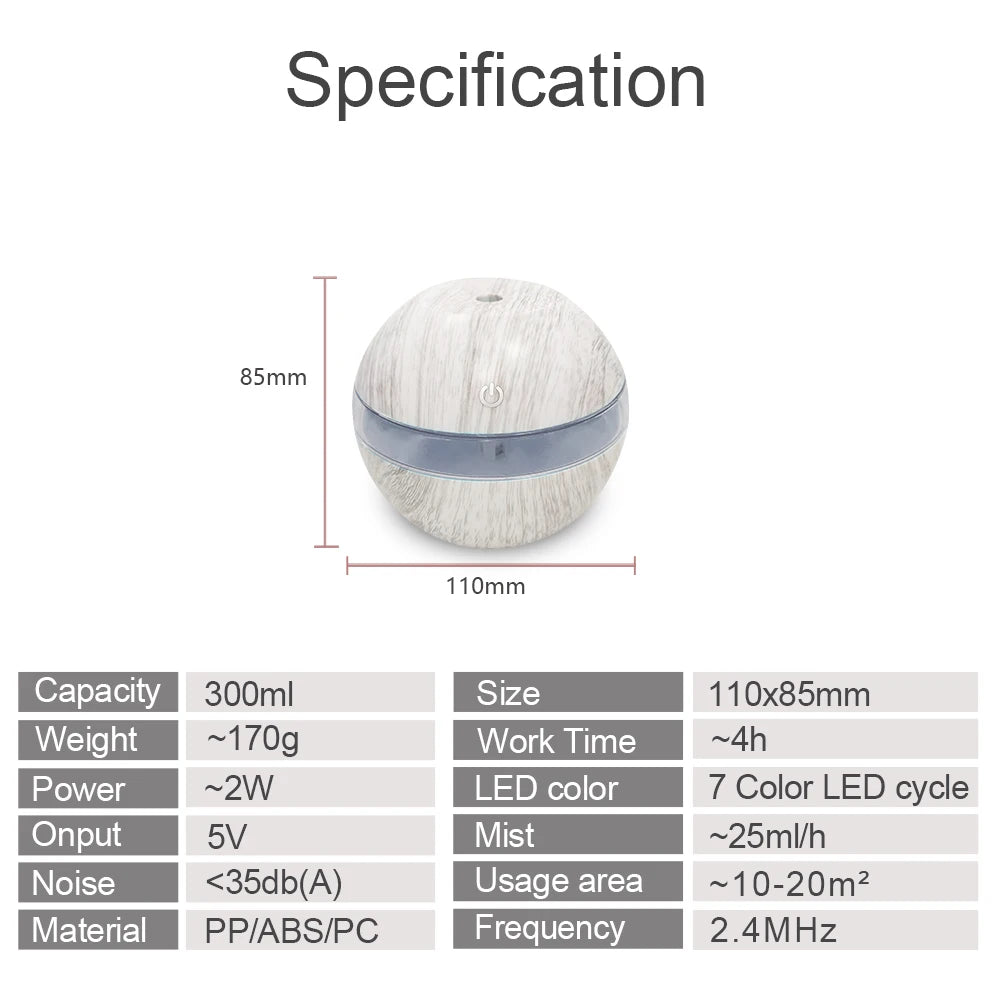 300ml Ultrasonic Humidifier with Timer and Aromatherapy - Smarsty