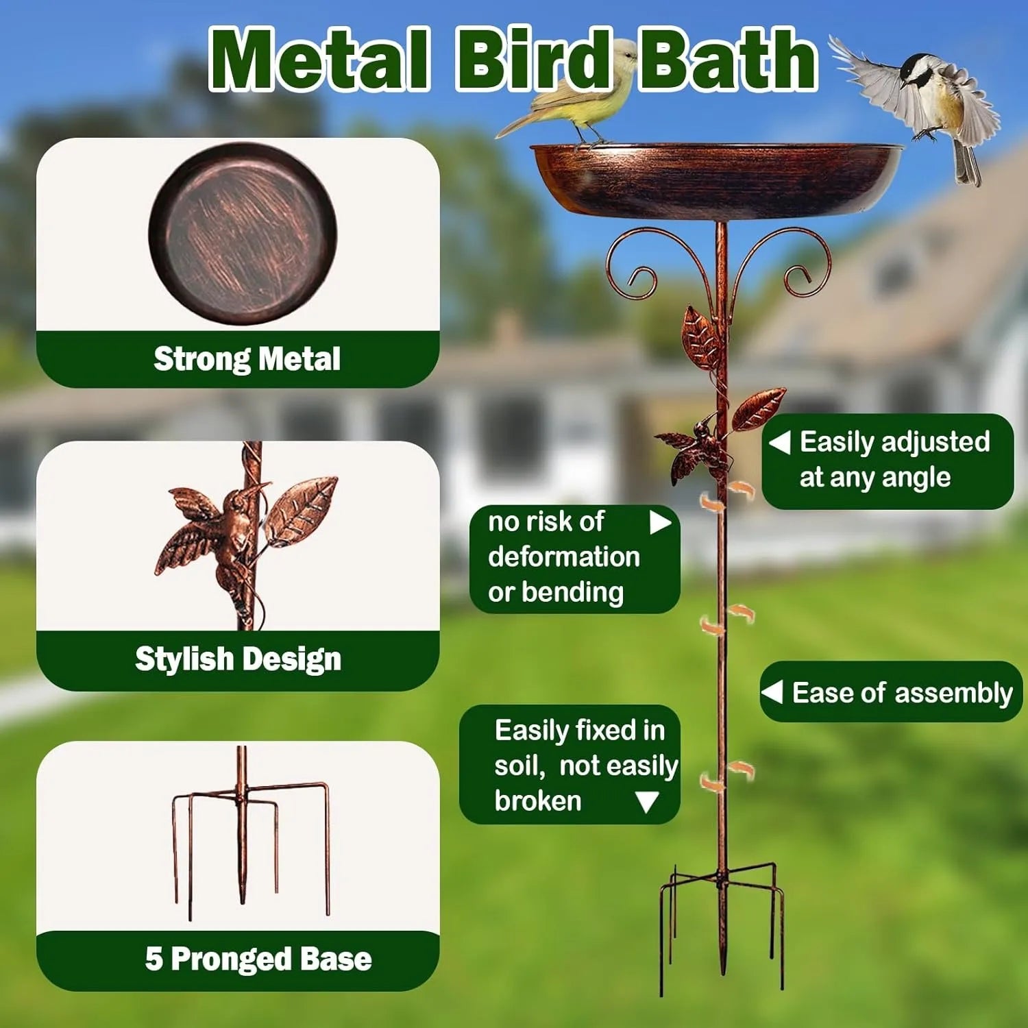 Sturdy Iron Outdoor Bird Bath for Garden Decor - Smarsty