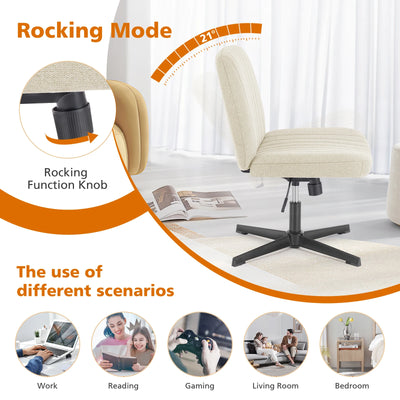 Cross Legged Office Living Room Rocking Gaming Chair Armless Wide Desk Adjustable Swivel Fabric Task Vanity Home Office