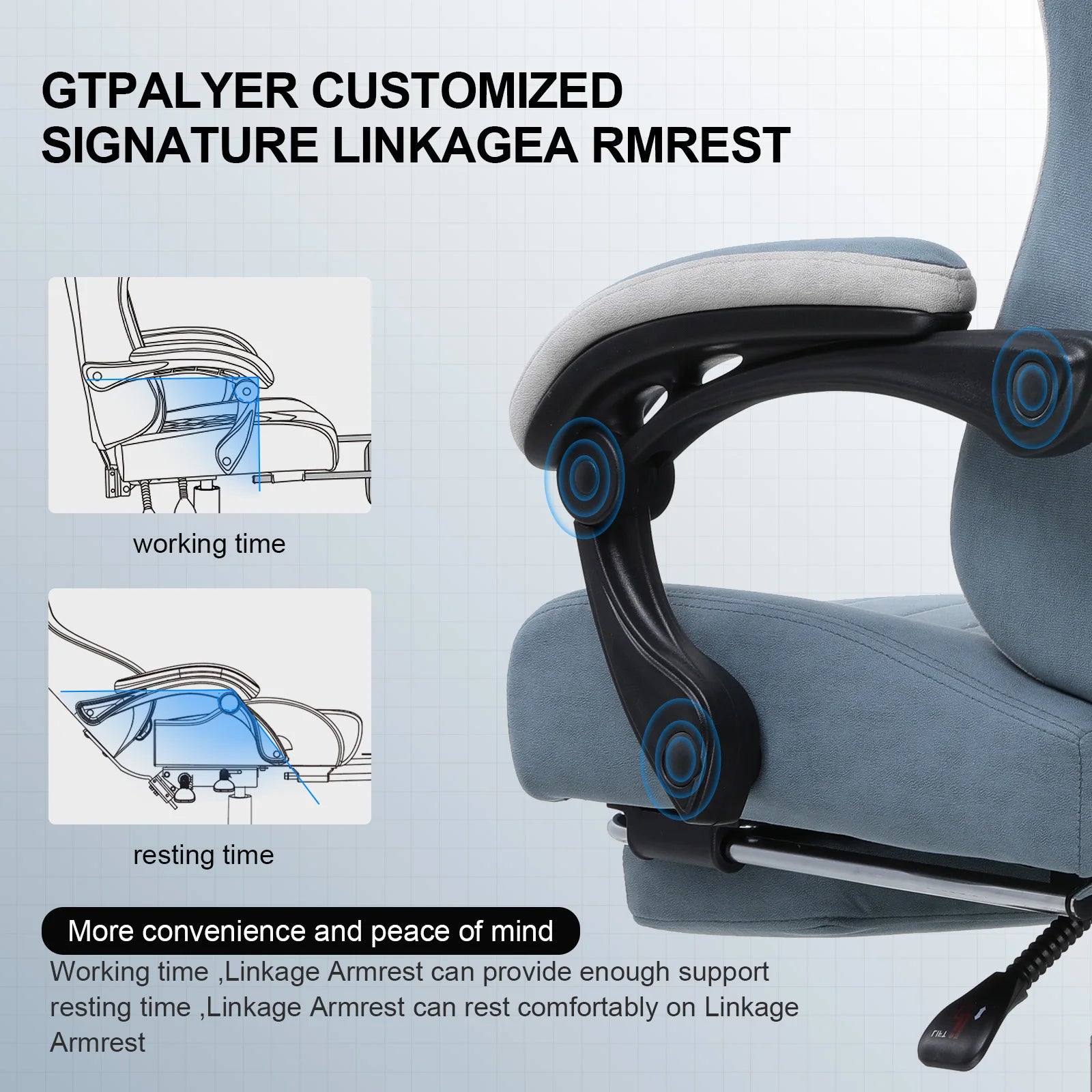 Gaming Chair with Pocket Spring Cushion, Linkage Armrests & Footrest, Ergonomic Office Chair with Lumbar Support - Smarsty