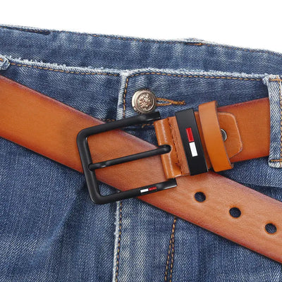 Mens PU Leather Belt with Square Alloy Buckle Durable Fashion Waistbelt - Smarsty