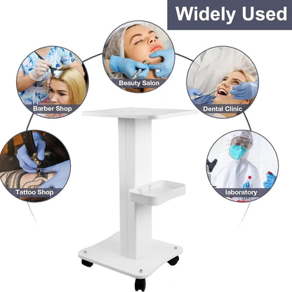 Beauty Salon Trolley Cart with Wheels, 3 Tier Beauty Rolling Cart, Rotate Adjustable Tattoo Table Salon Spa Rolling Trolly