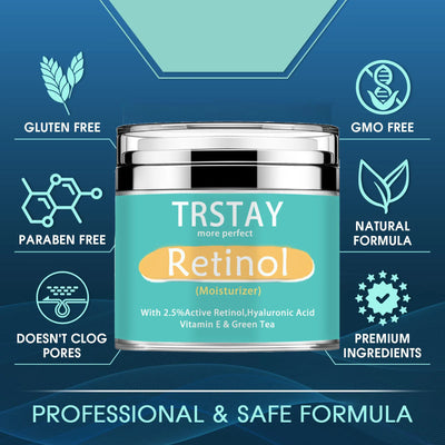 TRSTAY Retinol Moisturizing Cream 2.5% Active Hyaluronic Acid Vitamin E Green Tea Face Cream Nourishing Skin Care