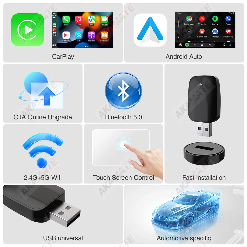 Wireless CarPlay Dongle 2 In 1 Android Auto Adapter - Smarsty