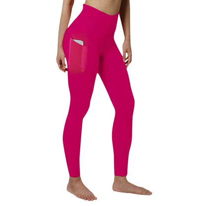 High Waist Elastic Workout Women Yoga Leggings Tummy Control Ruched Booty With Pocket Pants Seamless Gym Compression Tights - Smarsty