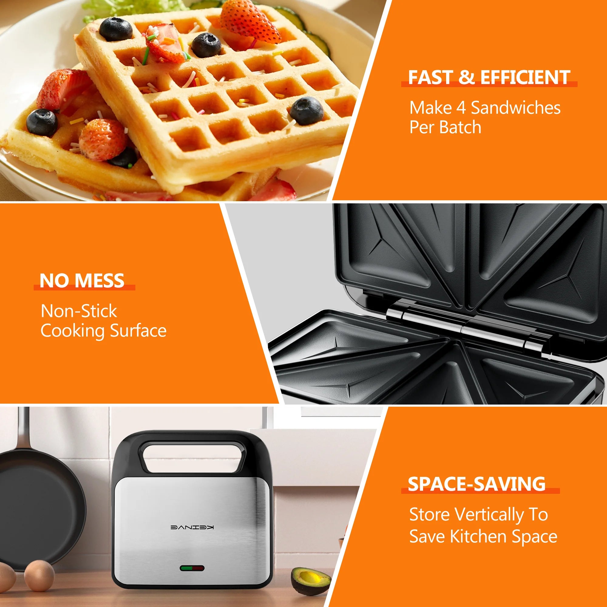 3 in 1 Sandwich Maker & Waffle Maker, 750W Panini Press with Removable Non-Stick Plate Easy to Clean, Grilled Cheese Maker