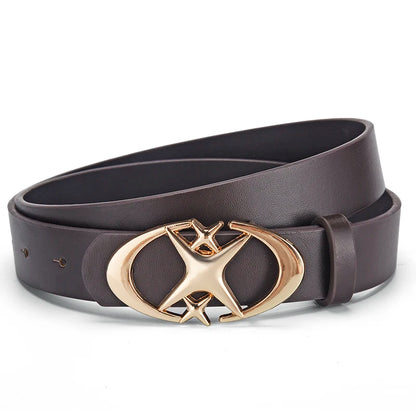 Unisex PU Leather Belt with Punk Star Buckle Vintage Design - Smarsty