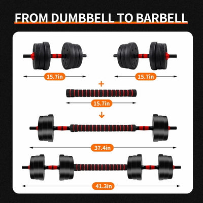5-44lbs Adjustable Dumbbell to Barbell Set, Anti-Slip Grip, Versatile Home Gym Fitness Strength Training Barbell Weight Plates - Smarsty