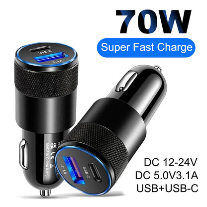 70W USB C PD Automotive Charger Quick Charge 3.0 Fast - Smarsty