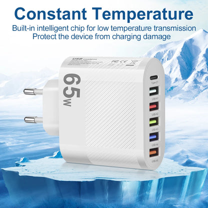 65W USB Charger Includes Six Ports Ultra Fast Type C - Smarsty