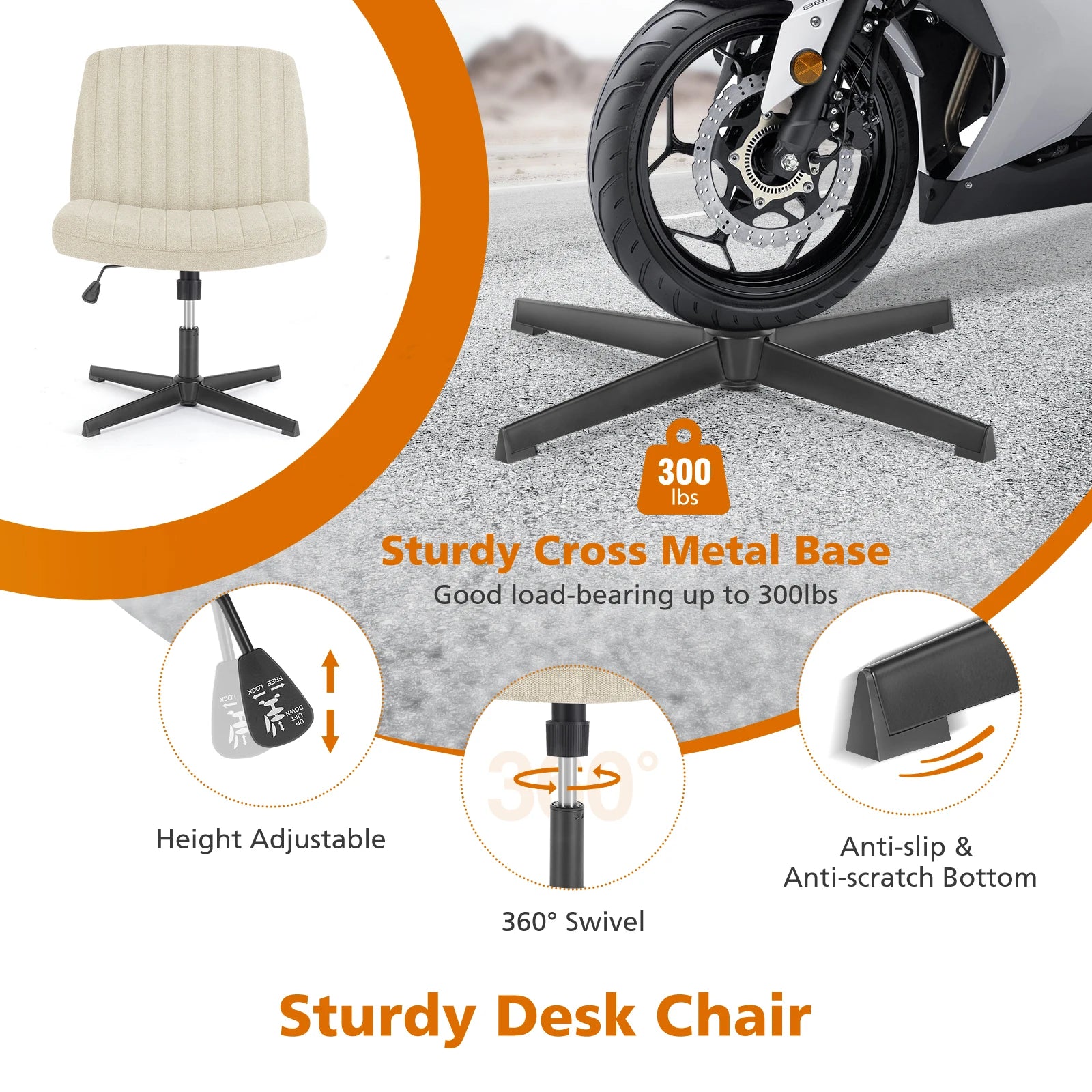 Cross Legged Office Living Room Rocking Gaming Chair Armless Wide Desk Adjustable Swivel Fabric Task Vanity Home Office