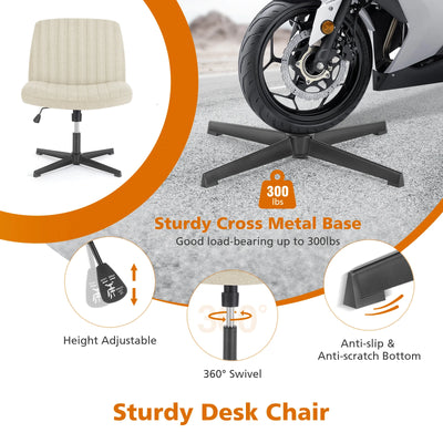 Cross Legged Office Living Room Rocking Gaming Chair Armless Wide Desk Adjustable Swivel Fabric Task Vanity Home Office